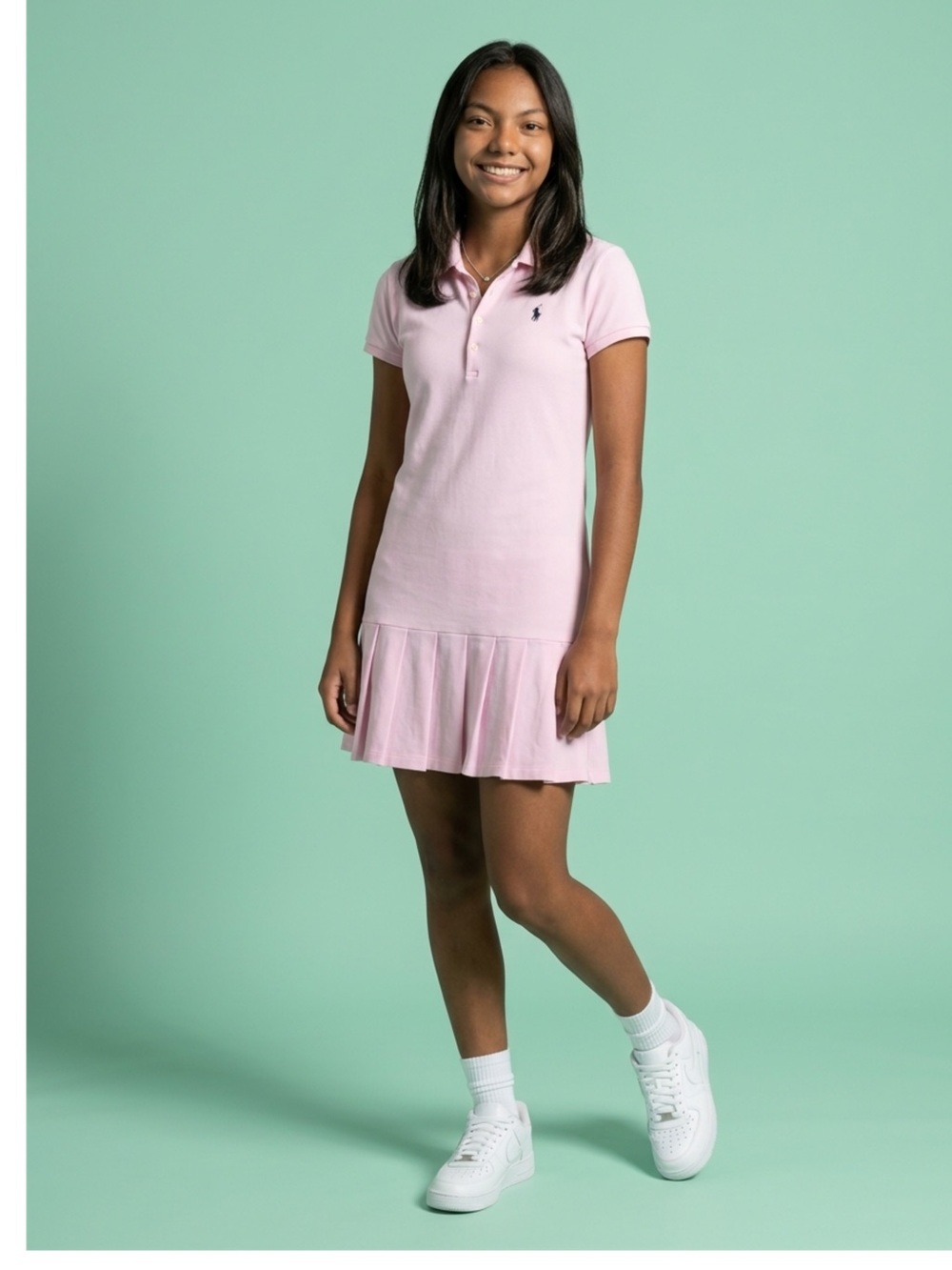 Ralph Lauren Light Pink Girls' Polo Dress with Pleated Hem